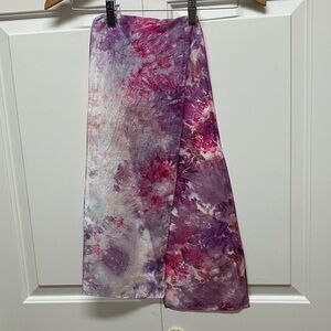 Vintage silk galaxy or watercolour scarf, long oblong, pink and purple